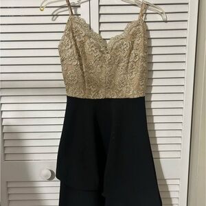 B Darlin Black and Gold Floral Lace Dress